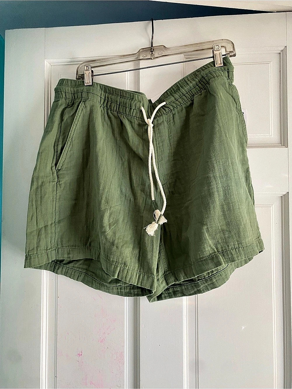 NWT Old Navy High-Waisted Pull-On Linen-Blend Shorts Green Large resortwear coas